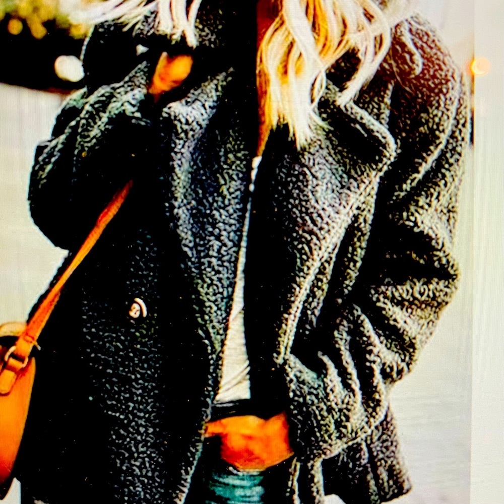 Black Double-Breasted Faux Fur Teddy Coat